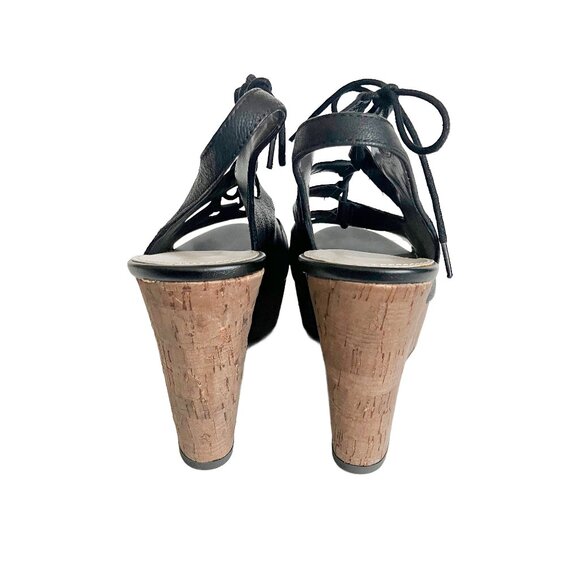 Franco Sarto Sunitha Black Leather Lace Up Wedge Sandal - Size 6 - Picture 4 of 11